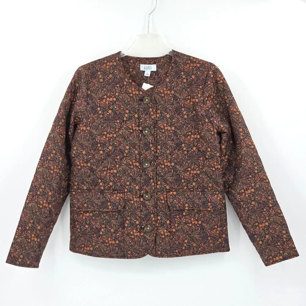 Croft & Barrel Quilted Jacket Womens Size Small Floral Fall Winter Gorpcore